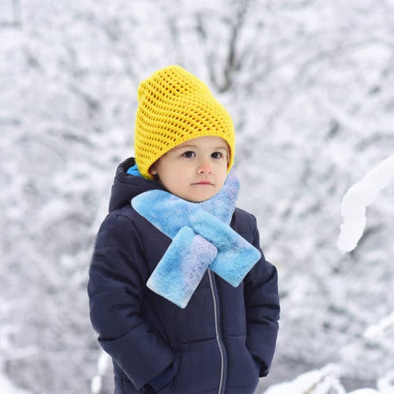 Piewag Kids Toddler Scarf Winter Rainbow Scarf Gradient Cross Tie Collar Fluffy Fur Plush Scarves Neck Warmer for Girls Boys - Image 5